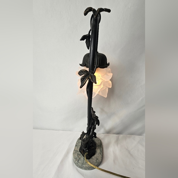 Andrea By Sadek Fairy On Swing Bronze Lamp Glass Flower Shade Marble Stand - Picture 6 of 12